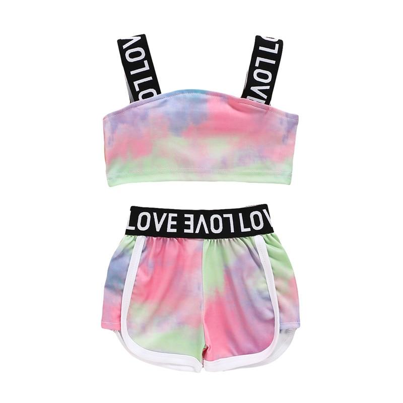 Newborn Baby Girls Tie Dye Letter Print Crop Tops+Shorts Pants