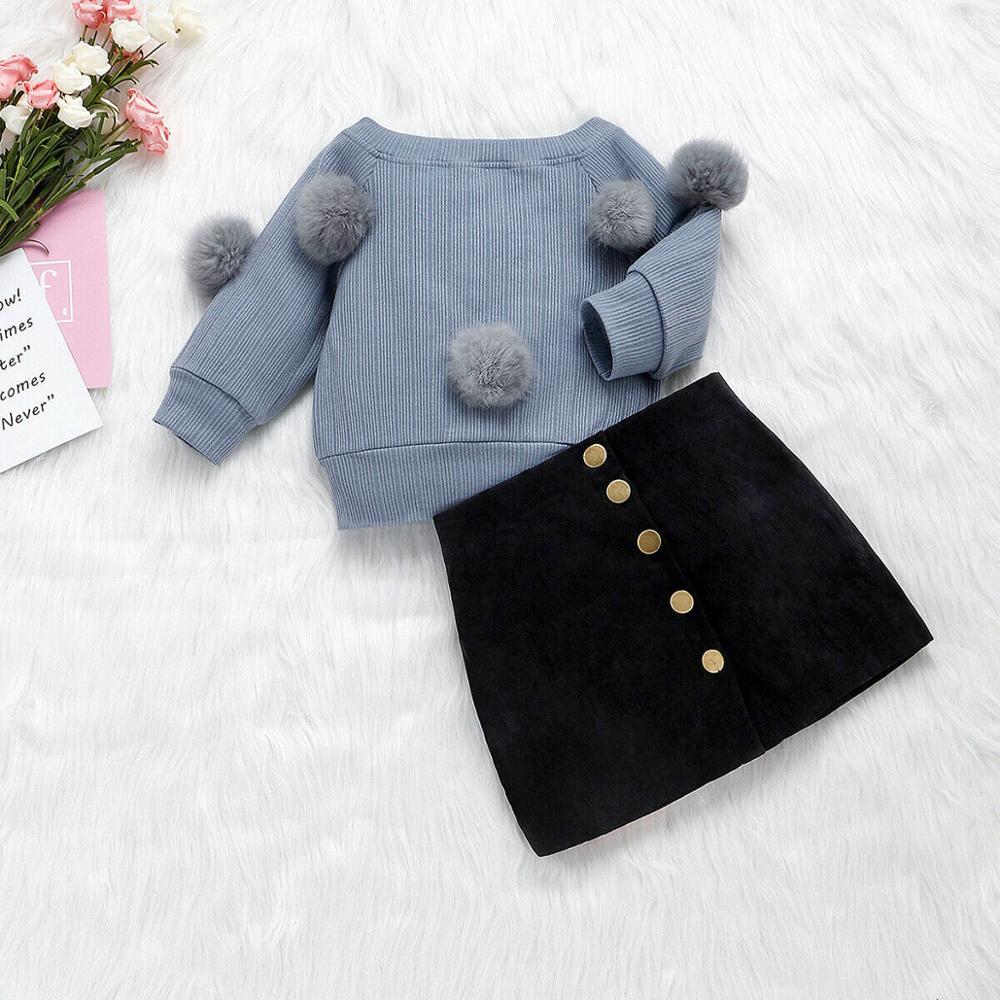 Toddler Baby Girls Winter Clothes Knitted Sweater Tops+Skirt Outfits Set US  2PCS