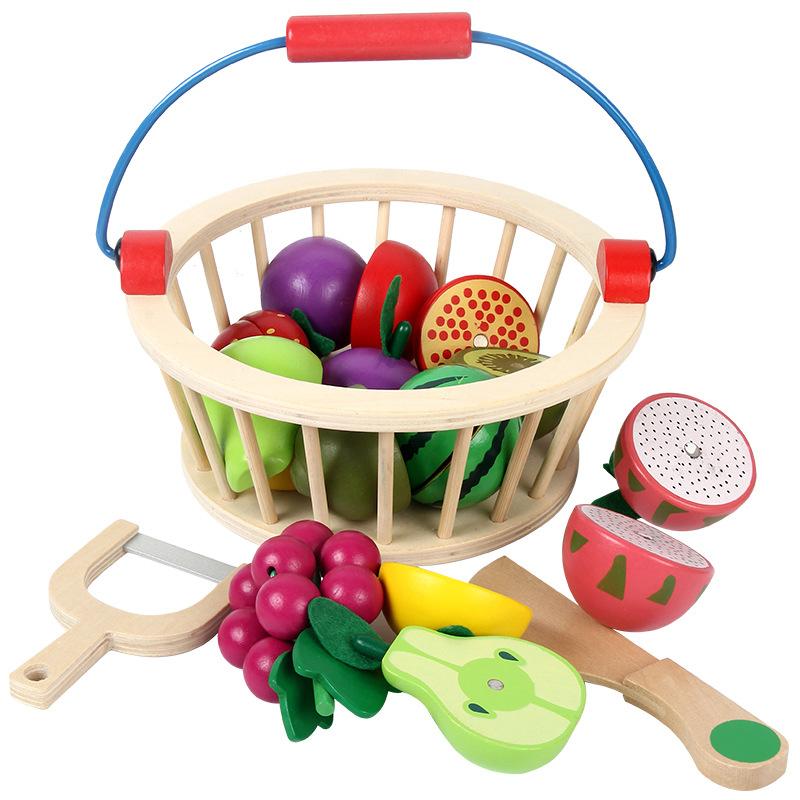 Cutting Fruit Vegetables Magnetic Wooden Play Food Set Durable Cutting Toy  Cooking Food Playset Safety Portable Educational Chopping Toy Gift for Kids