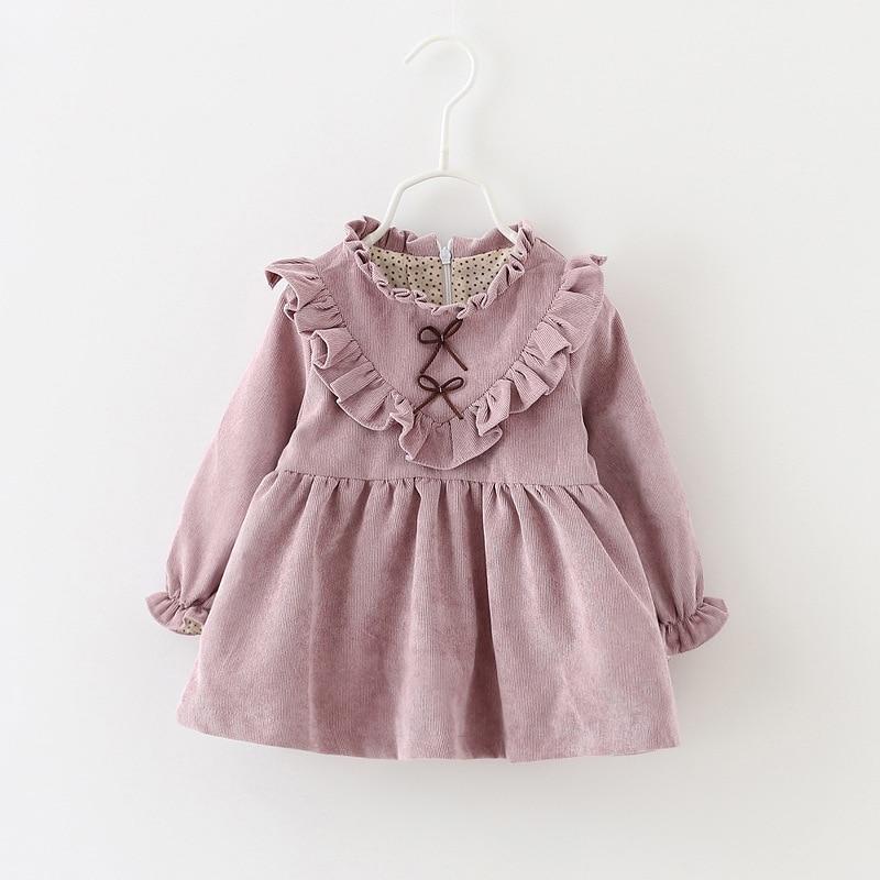 Aoty Toddler Baby Girls Long Sleeve Dresses Ruffled Skirt Infant Fall Outfits 