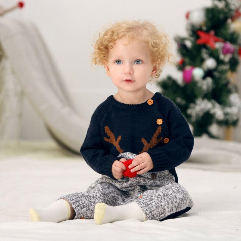 Newborn Baby Christmas Sweater Infant Knit Romper Onesie Outfit Winter Warm Clothes Gift 