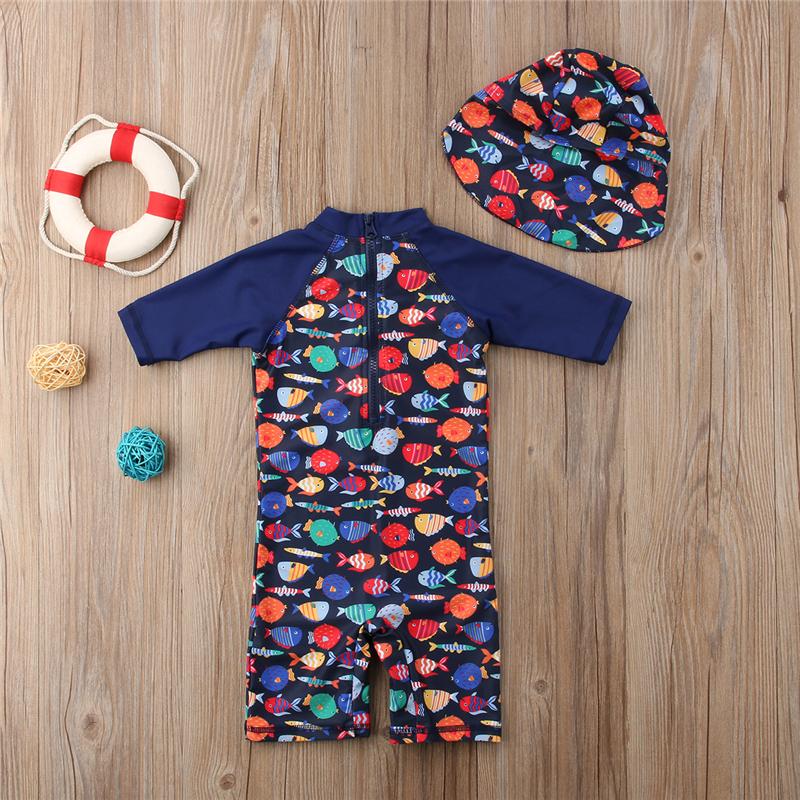 Cute Fish Pattern One Pieces Swim Wear with hat for Children - Grandma ...