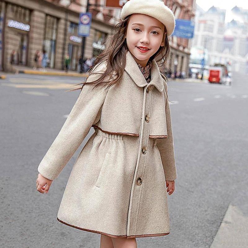 Woolen Long Trench Teenagers Warm Clothes Kids Outfits - Grandma's