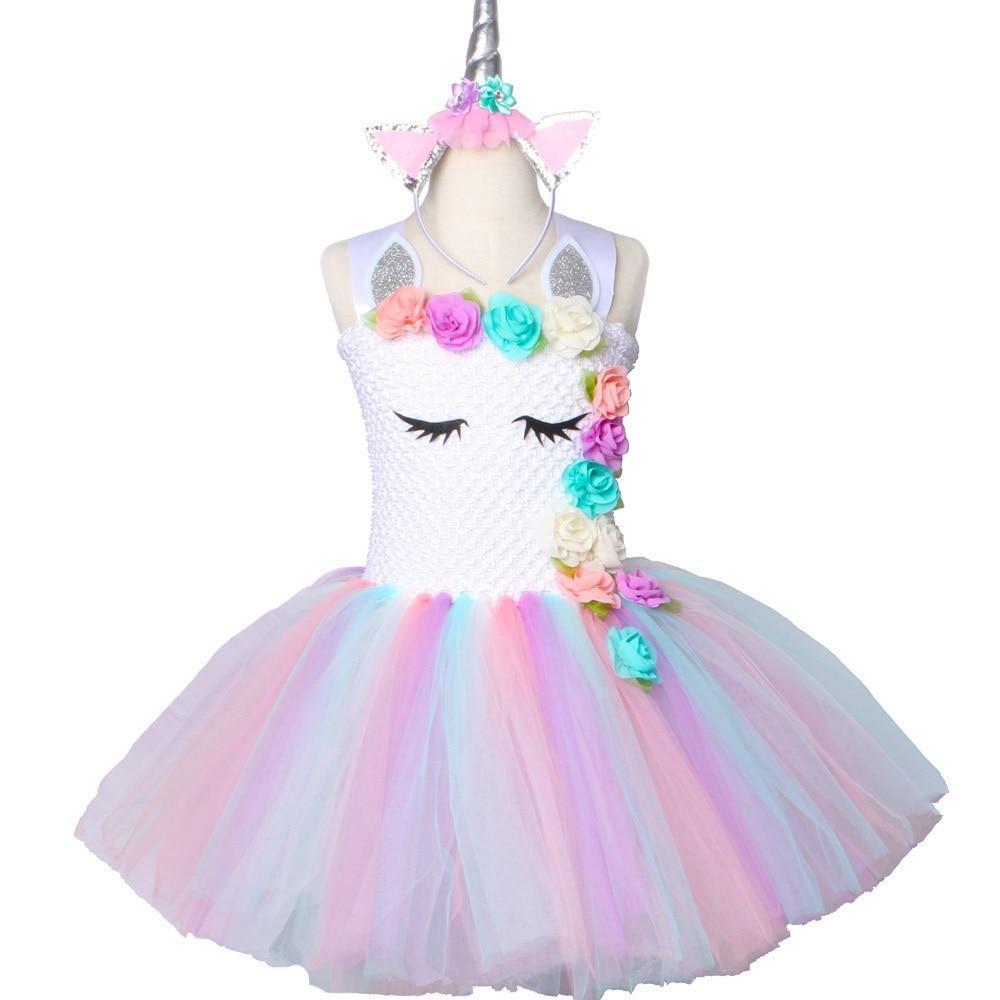 2PCS Printed Unicorn Tutu Skirt Baby Kids Girls Birthday Party Dress Outfit Gift 