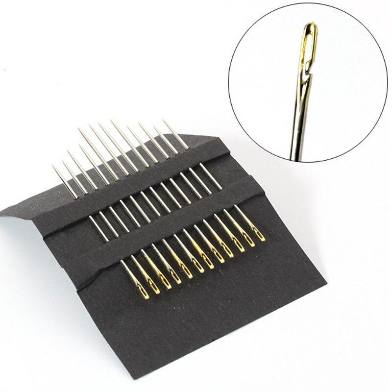 self-threading Needles, Upgraded Stainless Steel Sewing Needles for Handsewing, 12pcs Easy to Thread Sewing Needles for The Elderly, Easy Side