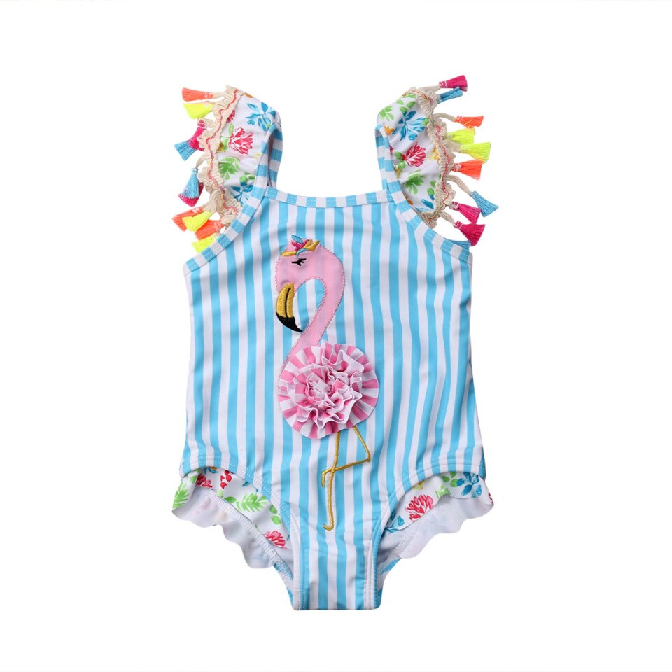 Flamingo Ruffle Striped Swimsuit - Grandma's Gift Shop