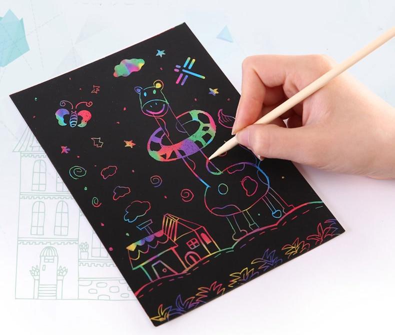 Scratch Art Paper Magic Rainbow Scratch Sketch Art A4 Paper Children Craft  Engraving Set Kids Art Drawing Activity Multi Colour Scratch Card 