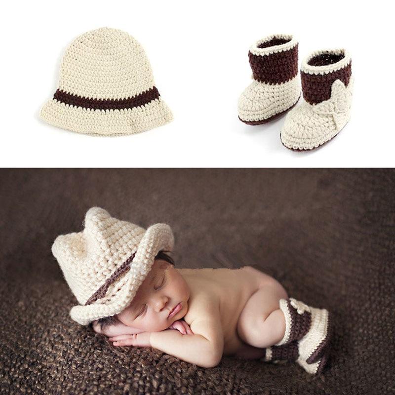 Cowboy Newborn Baby Knit Hat And Pants Outfit Set Photography Prop Sale