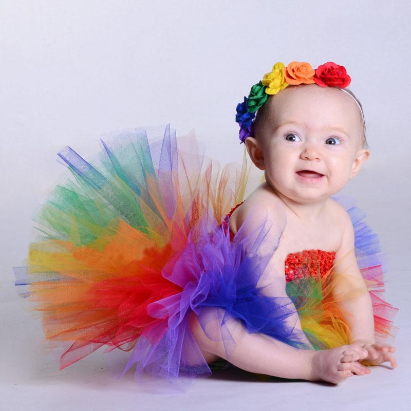 Newborn Baby 2pc Tutu & Headband Trimless Rainbow Princess Photo Prop 
