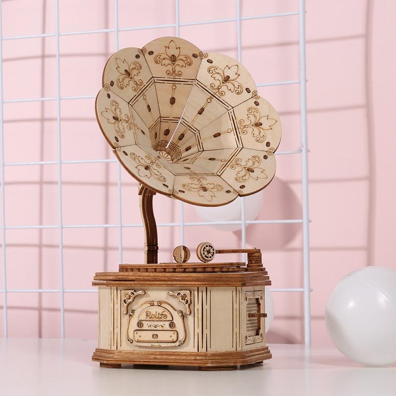 Gramophone 3D Wooden Model Building Kits Toys For Children Kids Girls
