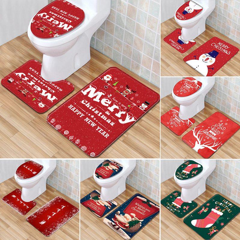 3pcs Santa Claus Rug Seat Bathroom Set Merry Christmas Decorations For Home 