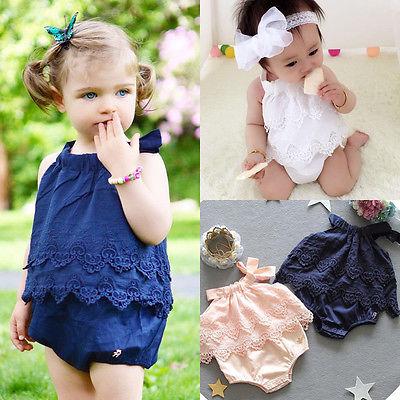 Sunsiom Baby Girl Clothes Suits Solid Color Crew Neck Lace Fly