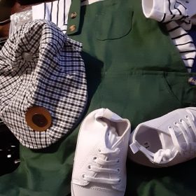 5 PCS Boys Outfit Cotton Cap + Striped Romper + Green Jumper + Shoes + Socks photo review