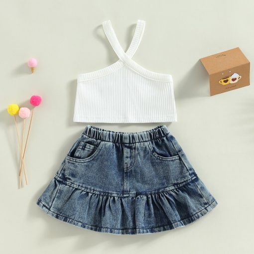 1 to 5 Solid Elastic Camisole and Denim Skirt Clothes Set - Grandma's ...