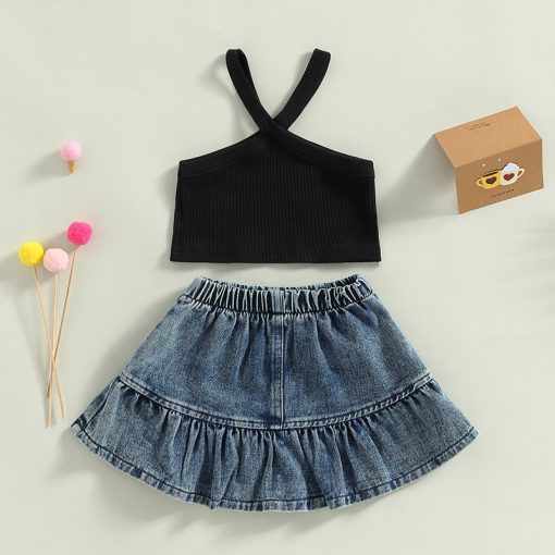 1 to 5 Solid Elastic Camisole and Denim Skirt Clothes Set - Grandma's ...