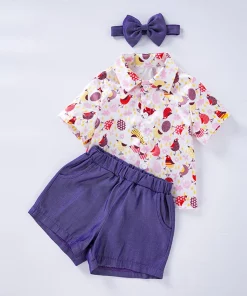 Toddler Boys' Easter Ensemble with Short Sleeve Chick Floral Print Shirt, Shorts, and Bowtie (1-6Y)